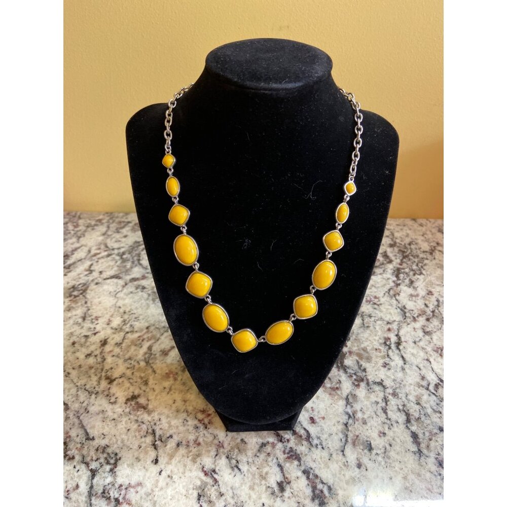 Napier Yellow Silver Tone Statement Necklace Bezel Set Oval Beads Bold Chunky